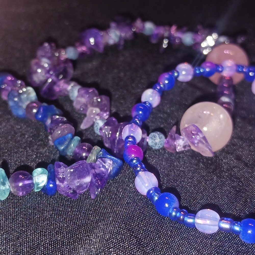 Purple and Blue Beaded Bracelet Set